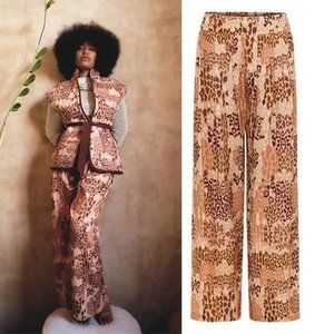 Carolina K High Waisted Caro Pants Women's Multicolor Leopard Brown Size: XS NWT